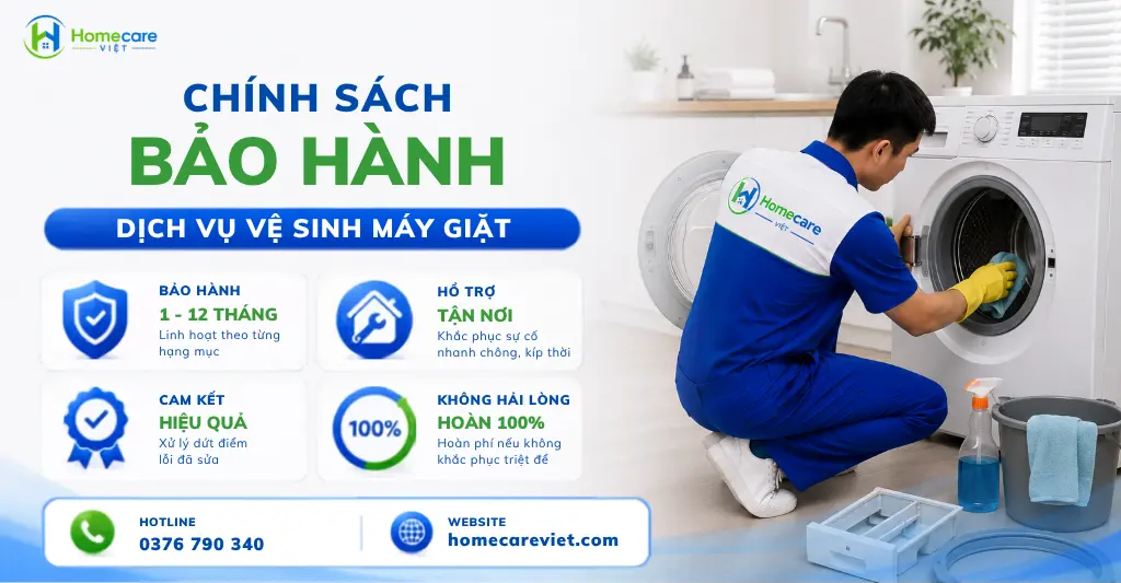Chính sách bảo hành sau khi vệ sinh máy giặt tại Homecare Việt