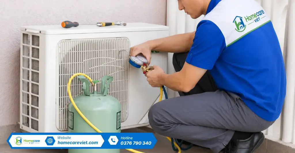 Quy trình bơm ga máy lạnh chuyên nghiệp tại Homecare Việt