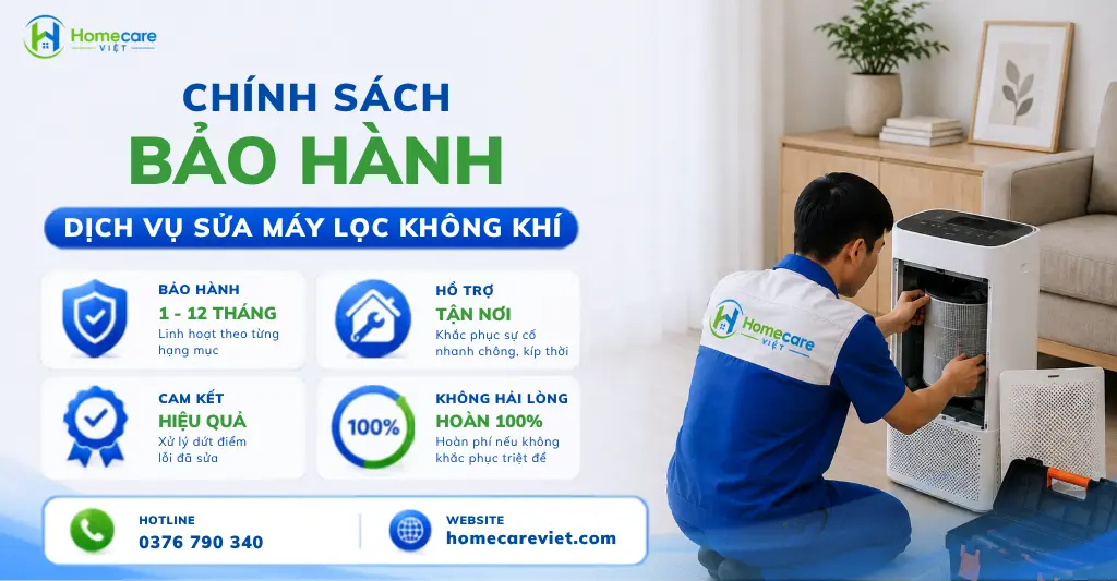 Chính sách bảo hành dịch vụ sửa máy lọc không khí tại Homecare Việt