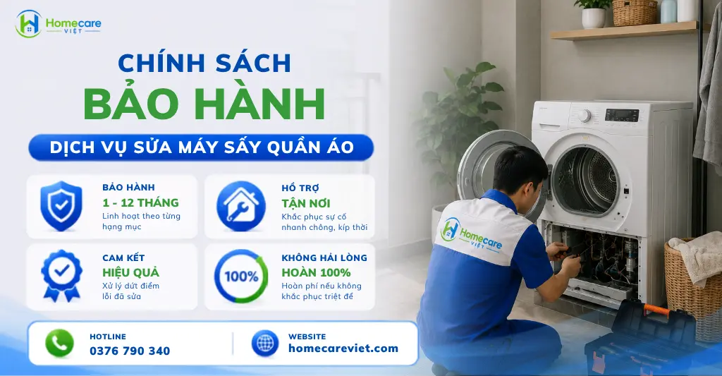 Chính sách bảo hành dịch vụ sửa máy sấy quần áo tại Homecare Việt