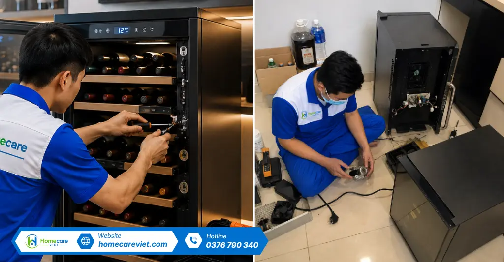 Quy trình sửa tủ rượu vang chuyên nghiệp tại Homecare Việt