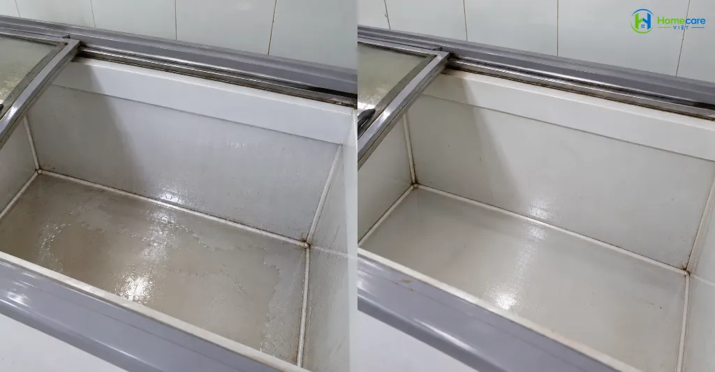 Cận cảnh tủ đông trước và sau khi xử lý